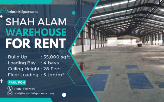Warehouse For Rent in Shah Alam jalan Kebun BU 55k Sqft Call Paul 0129797993