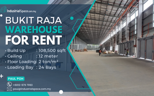 Warehouse for rent in Bukit Raja BU 108k Sqft