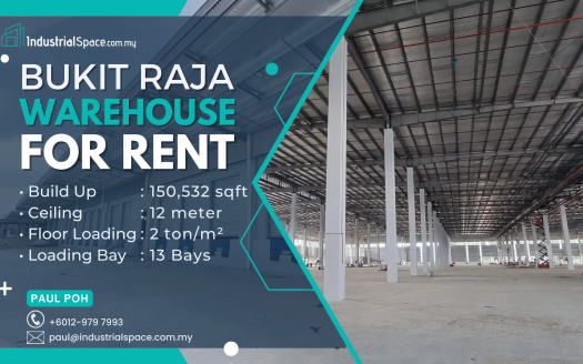 Warehouse for rent in bukit raja BU 150k Sqft Paul +602-9797993 (6)