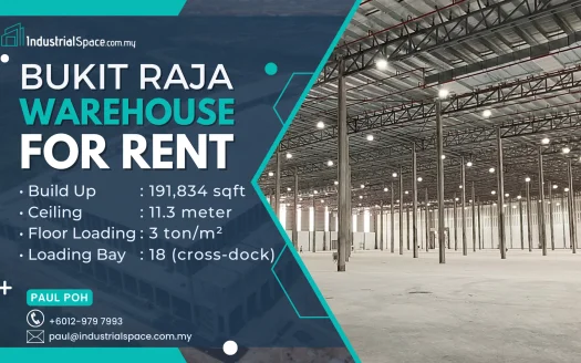 Warehouse for rent in bukit raja BU 191k Sqft Paul +602-9797993 (6)